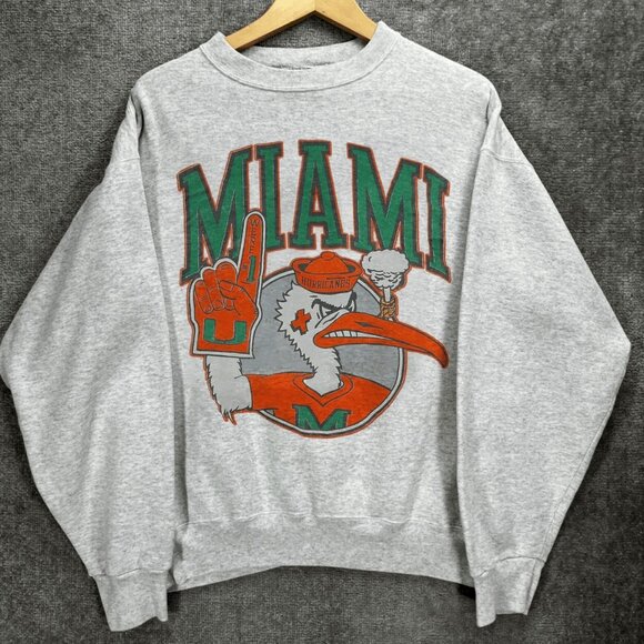 Vintage 90s Miami Hurricanes Shirt, University Of Miami Hurricanes Sweatshirt - Picture 1 of 2